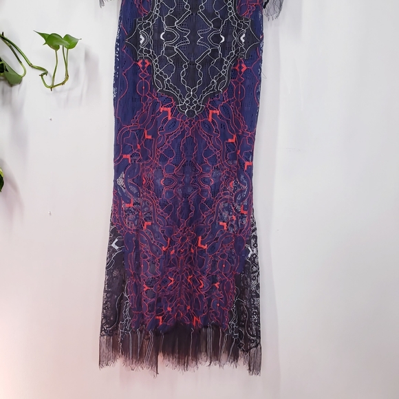 $1,065 NEW JONATHAN SIMKHAI Navy Black Cocktail Mini Dress Lace Fringed Hemline - Picture 10 of 12